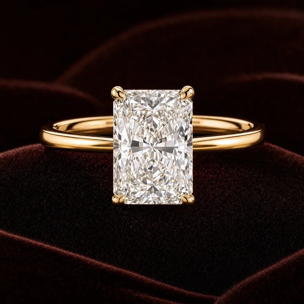Radiant Cut Diamond Solitaire Ring lab-grown diamond solid gold IGI certified