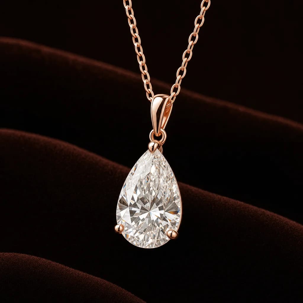 Pear Shape Diamond Pendant — 5ct lab-grown diamond solid gold IGI certified